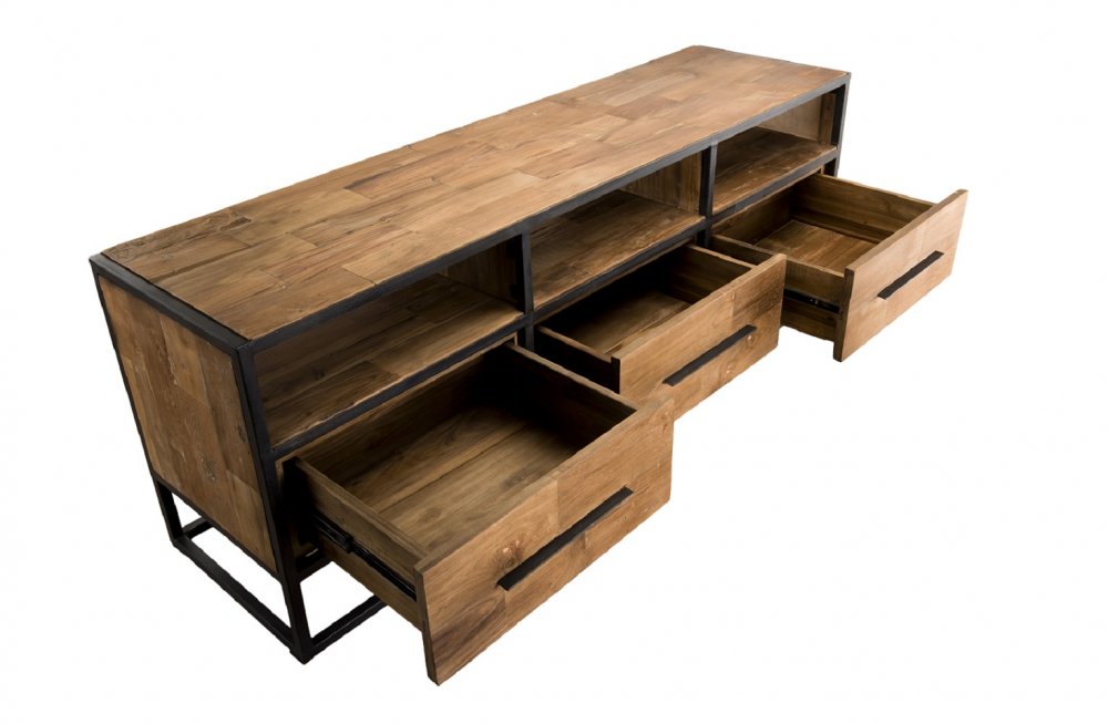 Meuble TV industriel 3 Tiroirs SIXTINE en bois et métal